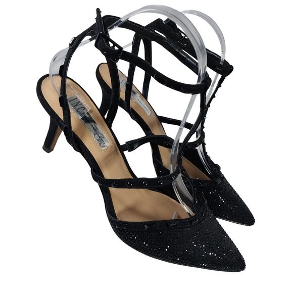 INC! DELICATE BLACK T-STRAP, POINTY TOE KITTEN HEELS, BLACK JEWELED! SZ 8M - Picture 2 of 10